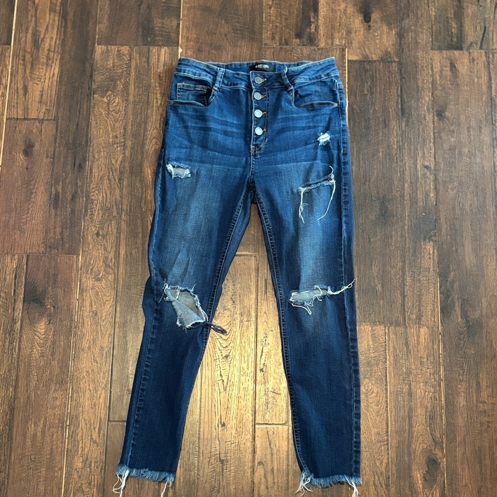 Black Label Dark Blue Distressed Ankle Jeans